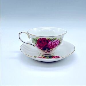 2pc Grace Tea Ware Porcelain Rose Tea Cup‎ and Saucer decor